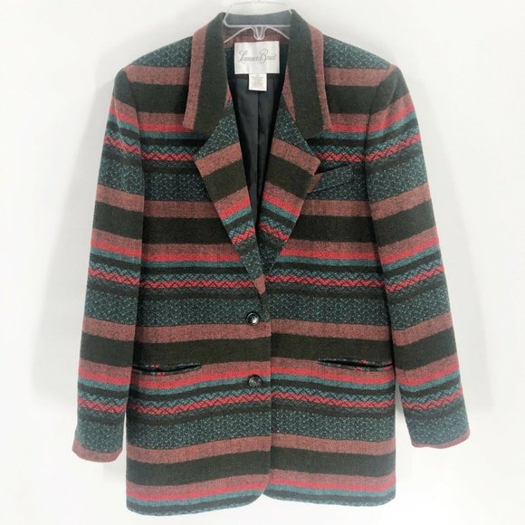 Vintage Lawrence Bruce Oversized Wool Printed Blazer Sz 10 T - Picture 1 of 5